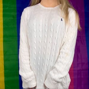 ralph lauren polo sport white cable knit sweater